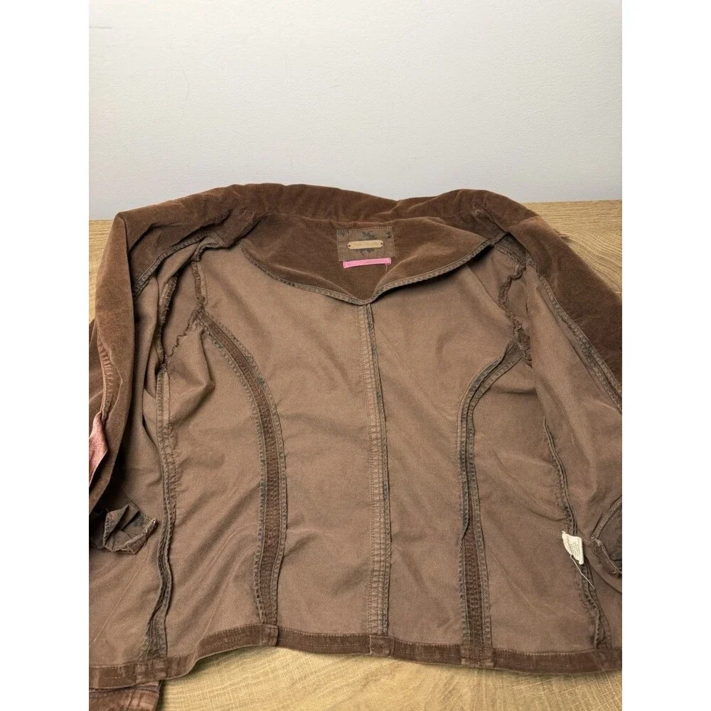 Vintage Y2K Free People Velvet Tie Front Blazer Jacket XS Brown Boho Romantic